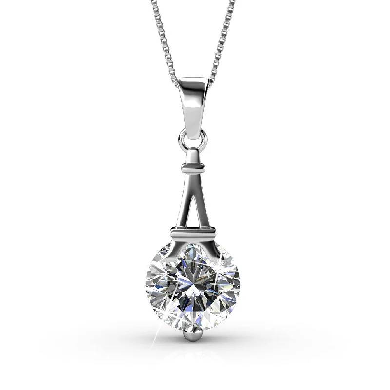 Simple Gold Necklace-Isla 18k White Gold Plated Pendant Necklace with Round Swarovski Crystal