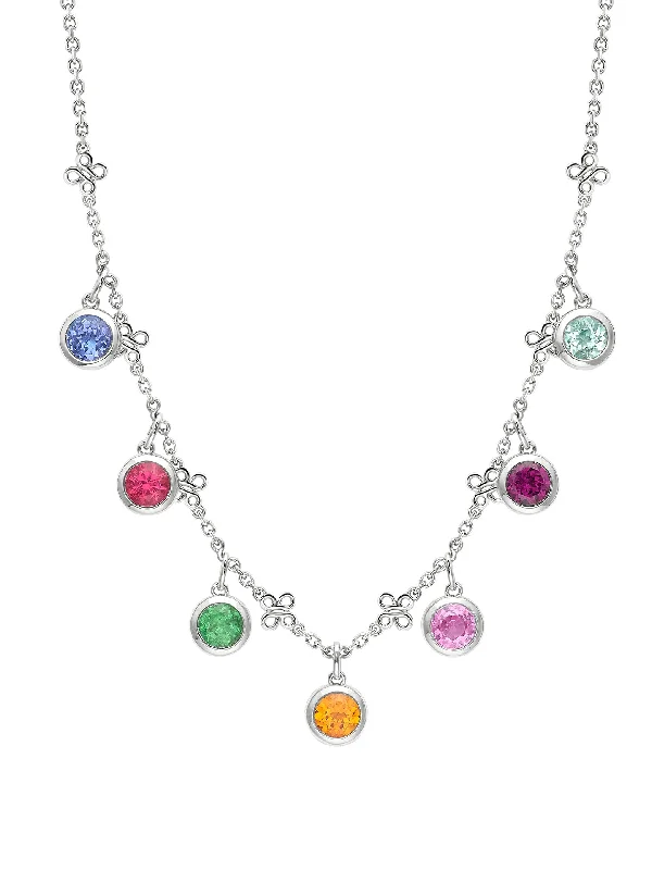 Colorful Crystal Necklace-Beach Rainbow Platinum Necklace