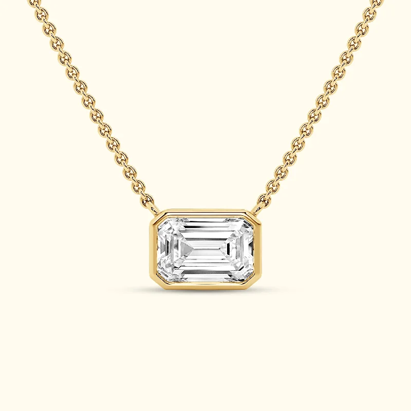 Fashionable Necklace for Women-2.00ct Bezel Set Emerald Cut Necklace