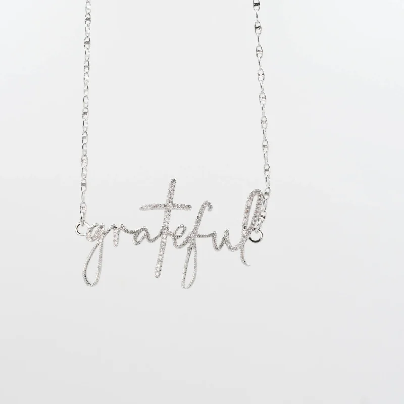 Long Pendant Necklace-Grateful Silver Necklace I-45