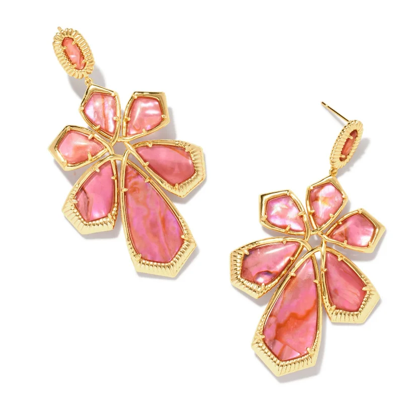 Statement Earrings for Evening-Kendra Scott | Layne Gold Statement Earrings in Light Pink Iridescent Abalone