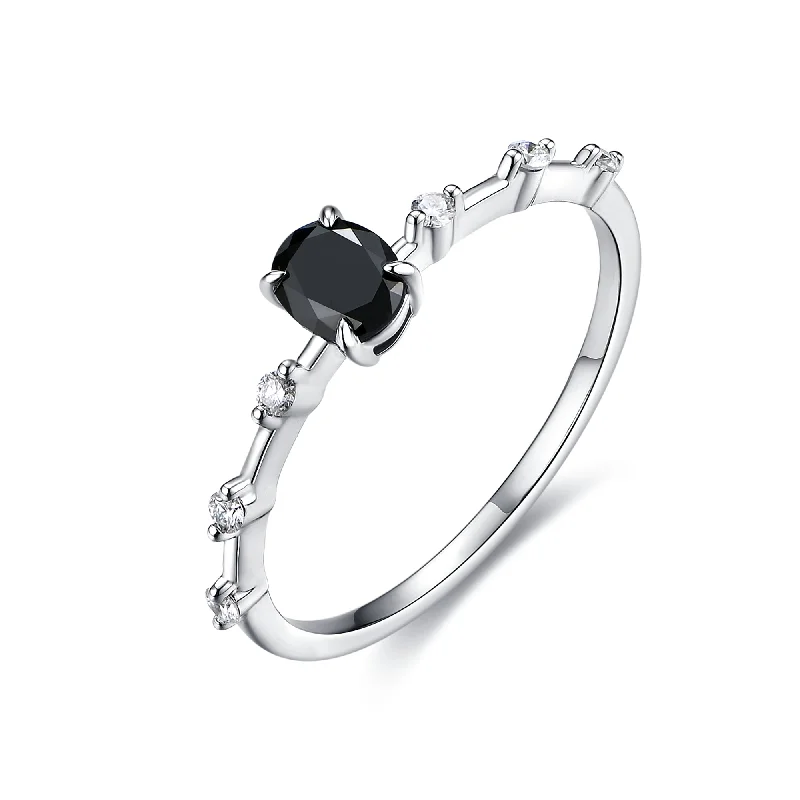 Men's Engagement Ring-Oval Black Diamond Space Ring