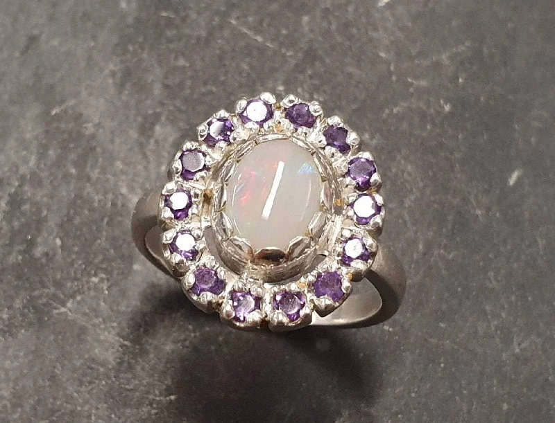 Gemstone Wedding Band-Victorian Opal Ring - Flower Amethyst Ring - Purple Cocktail Ring