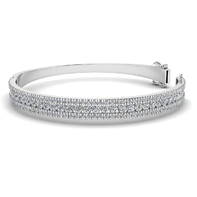 Personalized Heart Bracelet-Round Brilliant 4.05 Carat Diamond 3 Rows Bangle BAN1D