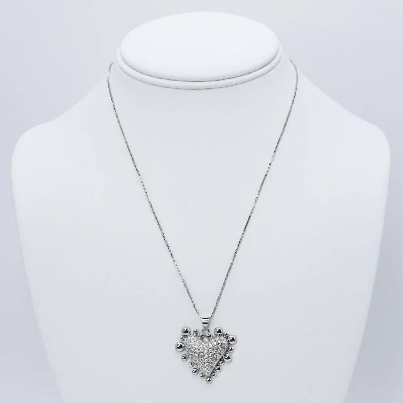 Silver Pendant Necklace with Diamonds-Shining Love Necklace Silver