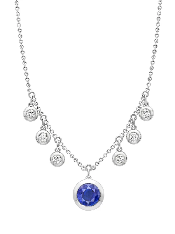 Bridal Pendant Necklace-Beach Sapphire and Diamond Platinum Pendant