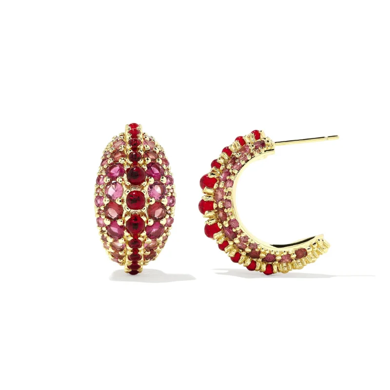 Butterfly Design Earrings-Kendra Scott | Krista Gold Hoop Earrings in Red Mix