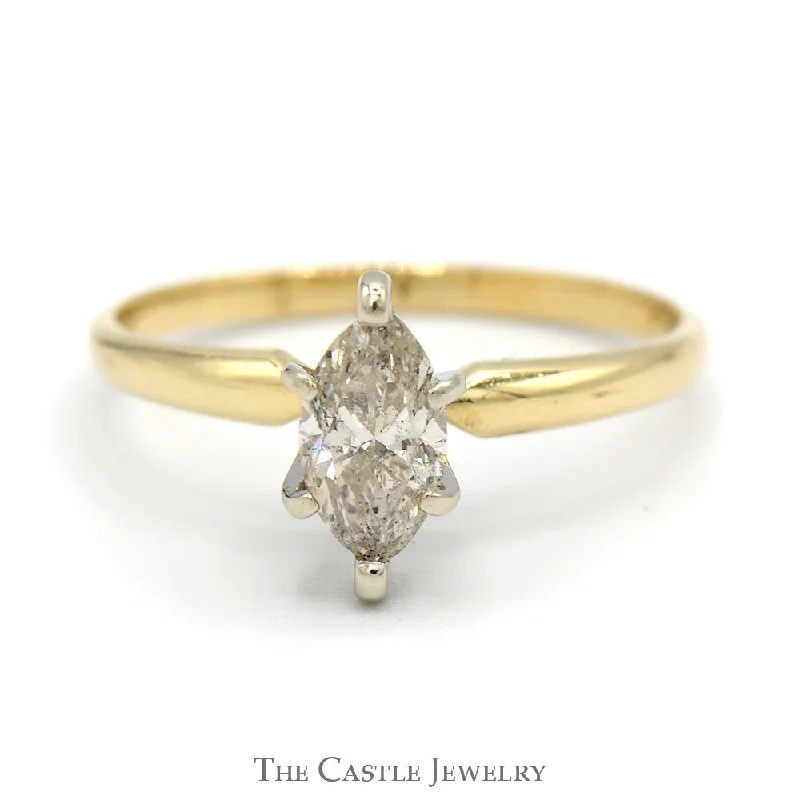 Custom Diamond Wedding Band-.74ct Marquise Cut Diamond Solitaire Engagement Ring in 14k Yellow Gold