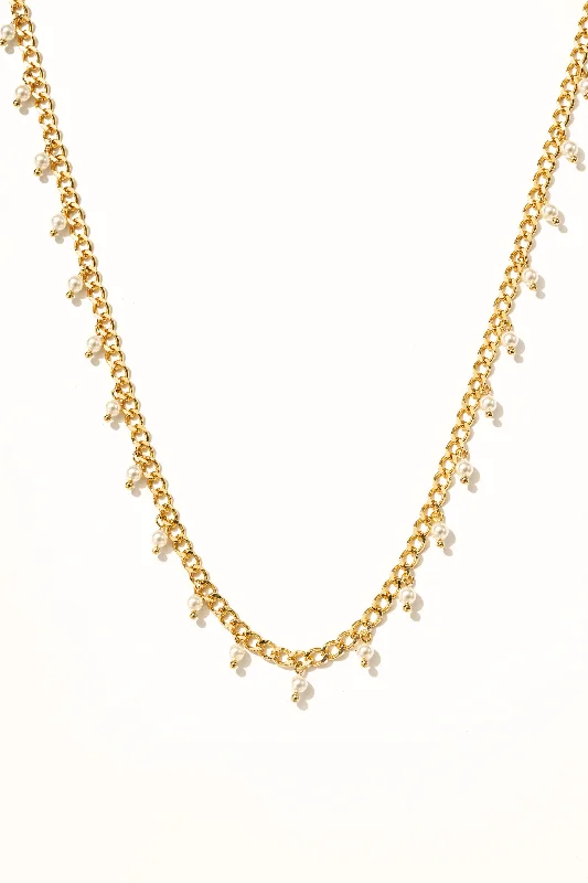 Fine Gold Necklace-Dainty Pearl Charms Chain Necklace