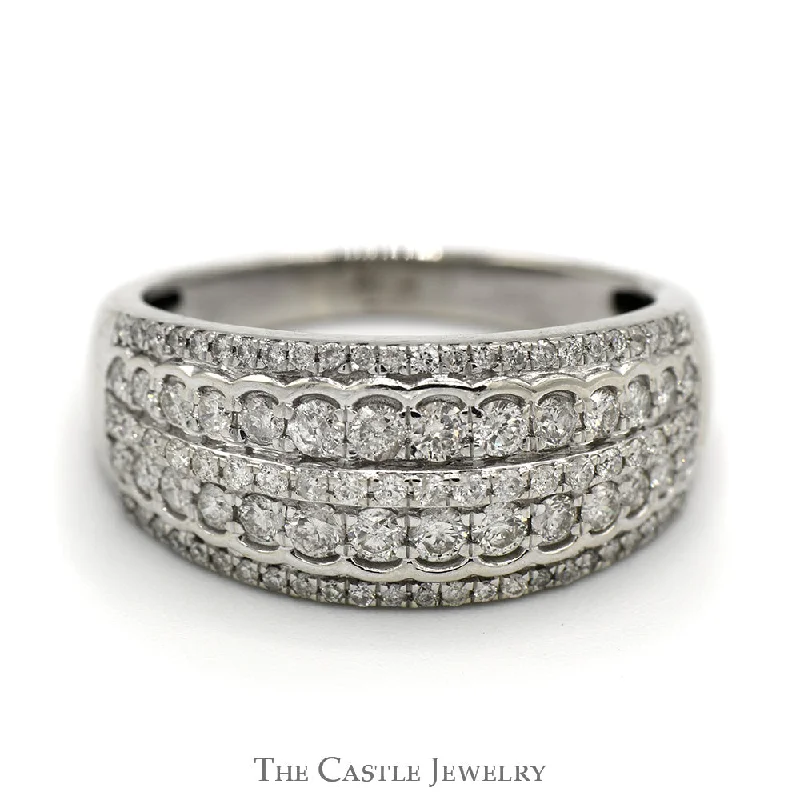 Men's Ring with Diamonds-3/4cttw 5 Row Diamond Cluster Band in 14k White Gold - Size 8.75