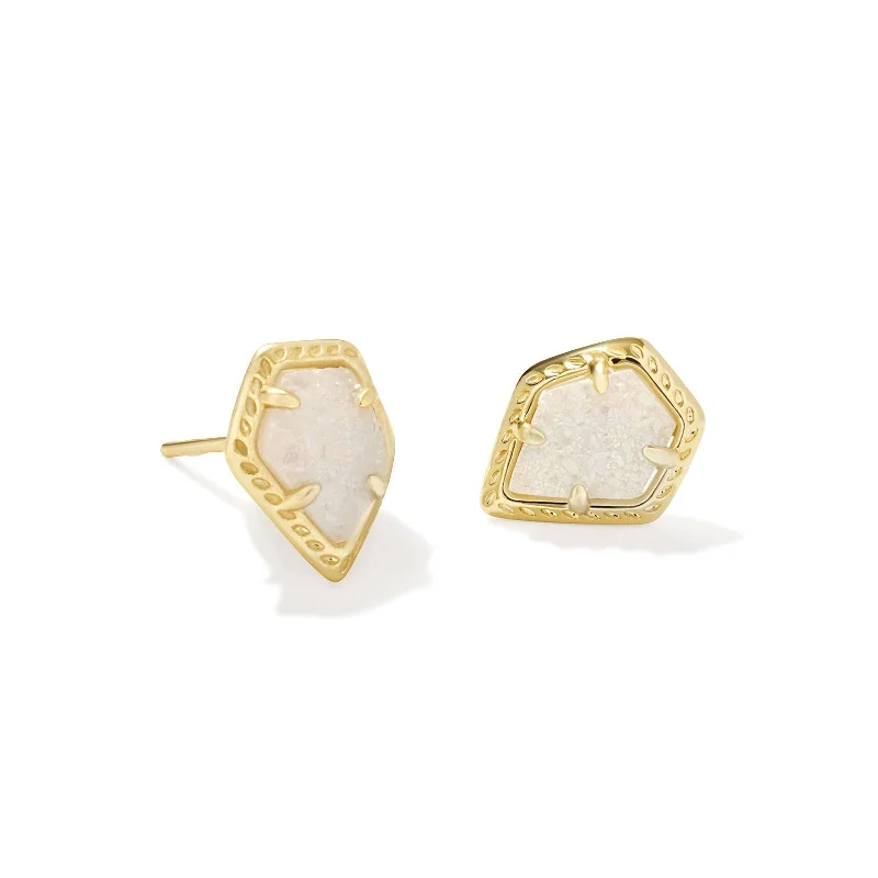 Luxury Gemstone Earrings-Kendra Scott | Framed Tessa Gold Stud Earrings in Iridescent Drusy