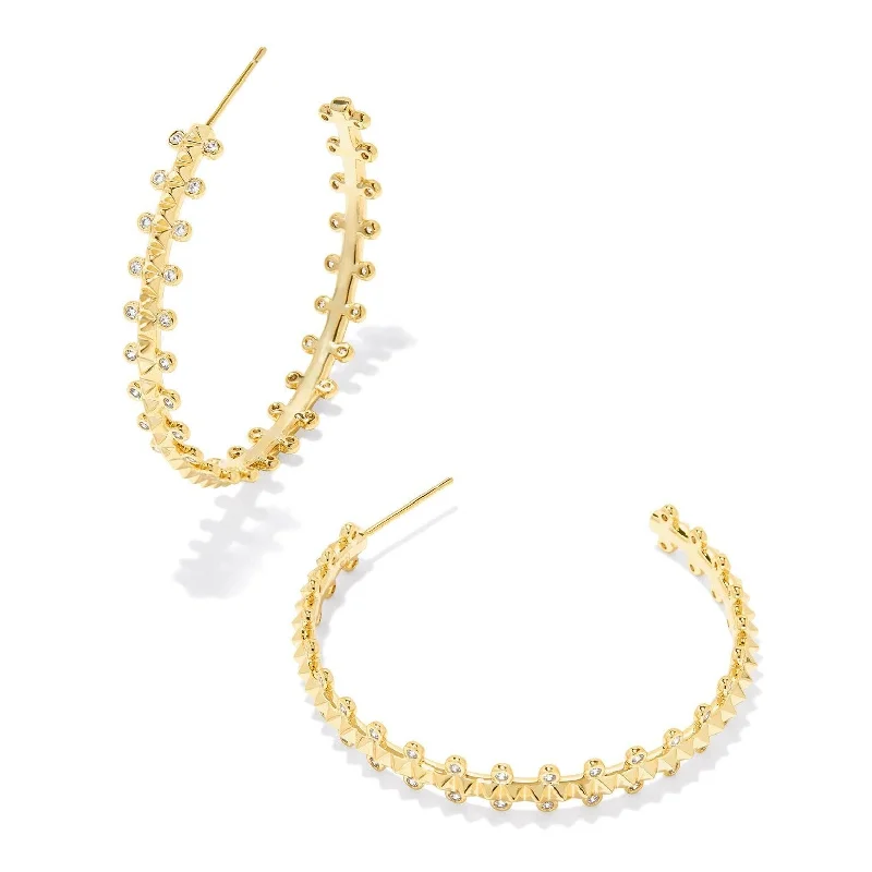 Wedding Earrings with Pearls-Kendra Scott | Jada Gold Hoop Earrings in White Crystal