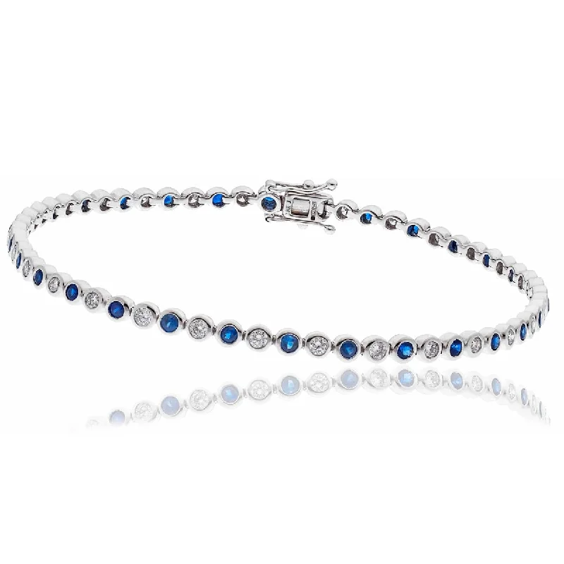 Simple Adjustable Beaded Bracelet-Round Cut Sapphire and Diamond Bracelet in Rub Over Setting