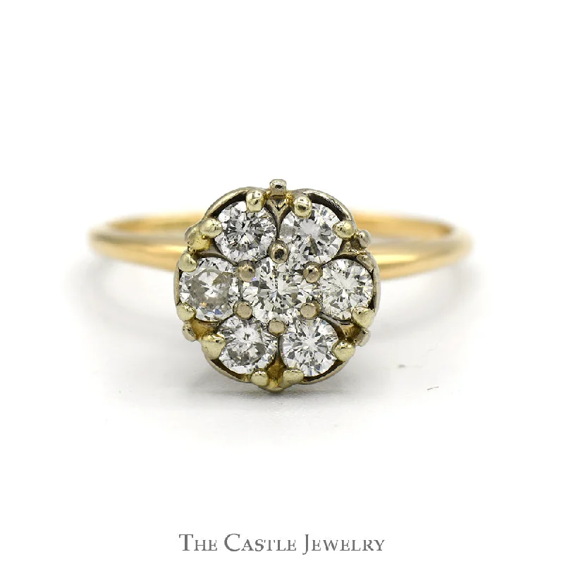 Luxury Engagement Ring Set-7 Round Brilliant Cut 1cttw Diamond Cluster Ring in 10k Yellow Gold