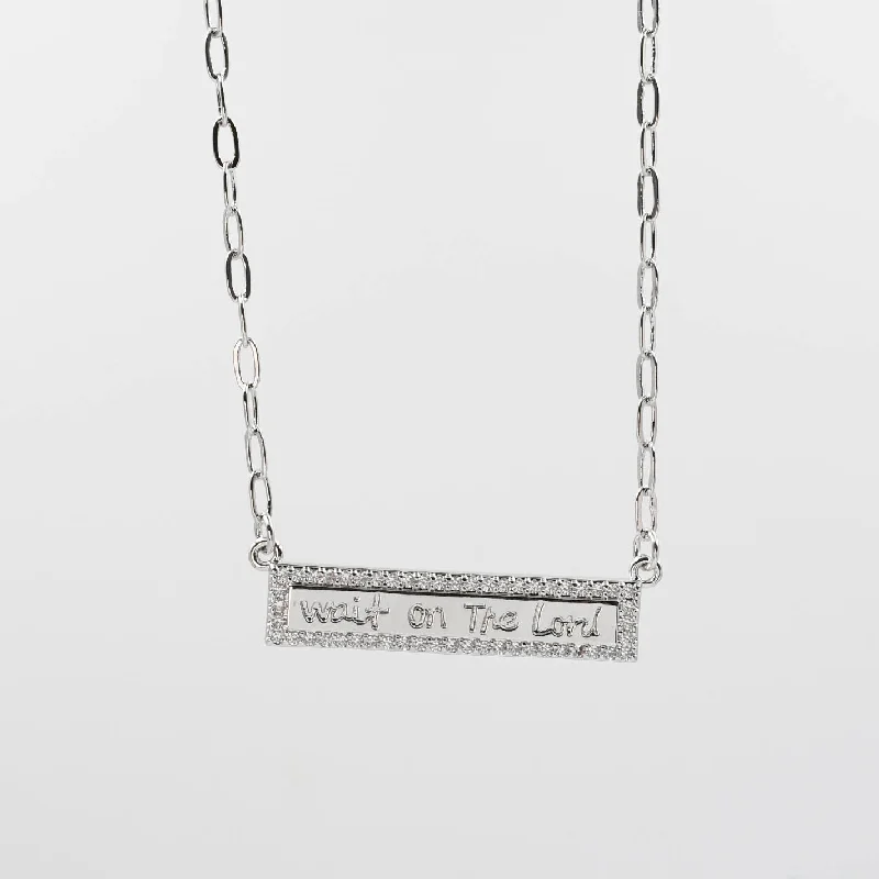 Silver Necklace with Birthstone-Silver Wait on the Lord Necklace I-52