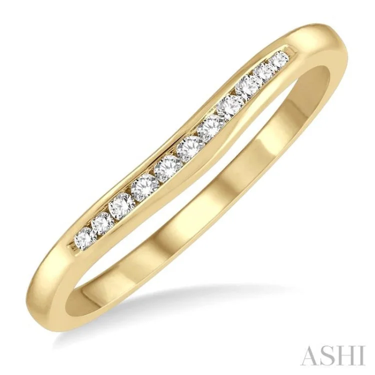 Promise Ring with Diamond-1/10 Ctw Arched Channel Round Cut Diamond Wedding Band in 14K Yellow Gold