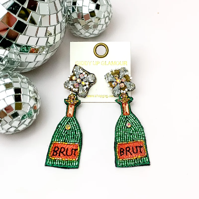 Custom Diamond Earrings-Bottles of Brut Beaded and Jeweled Earrings