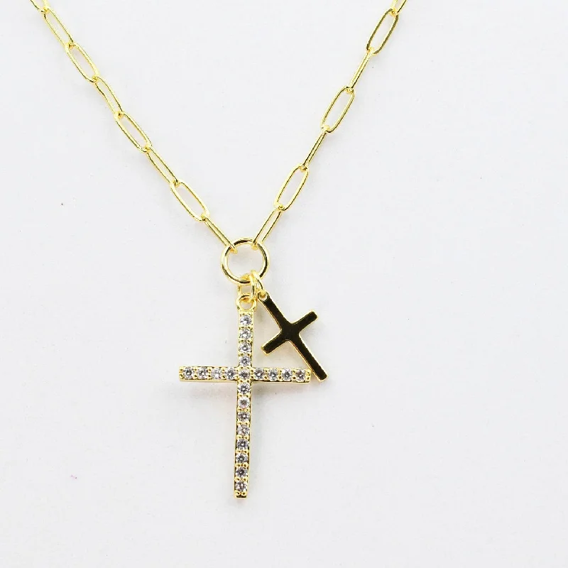 Sterling Silver Necklace for Women-Double Cross Necklace I-23