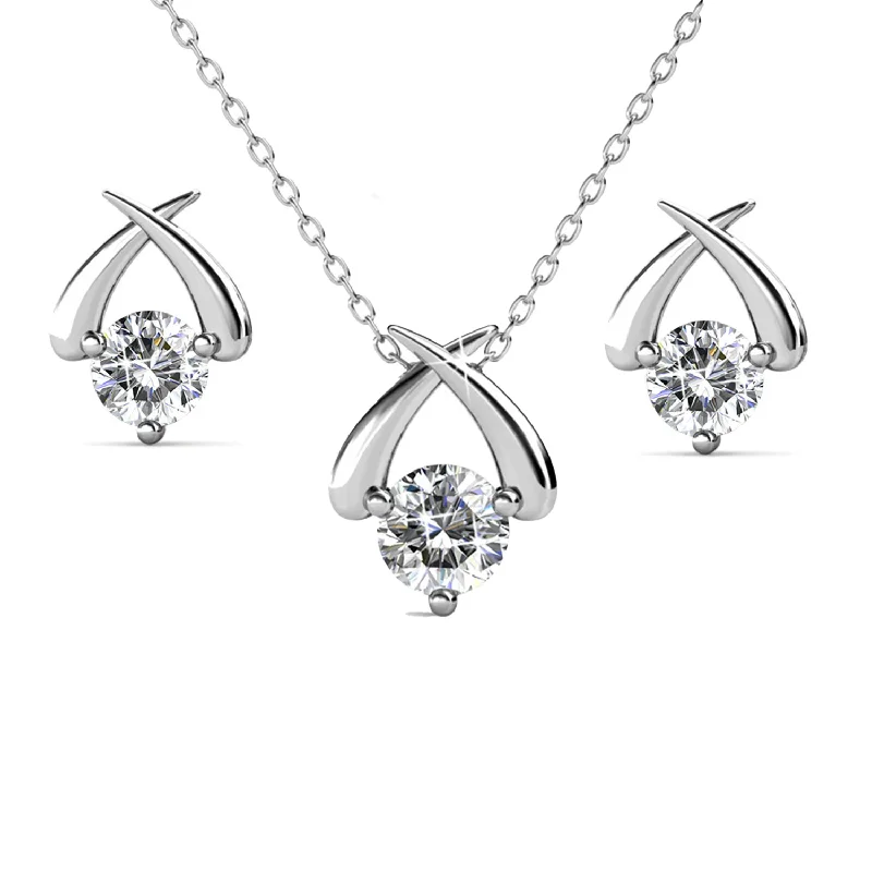 Trendy Necklace for Special Occasions-Eloise 18k White Gold Plated Silver Necklace and Earring Set with Swarovski Crystals