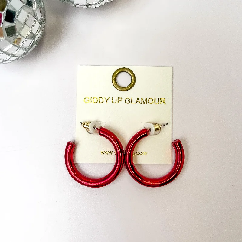 Affordable Gold Earrings-Light Up Small Neon Hoop Earrings In Red