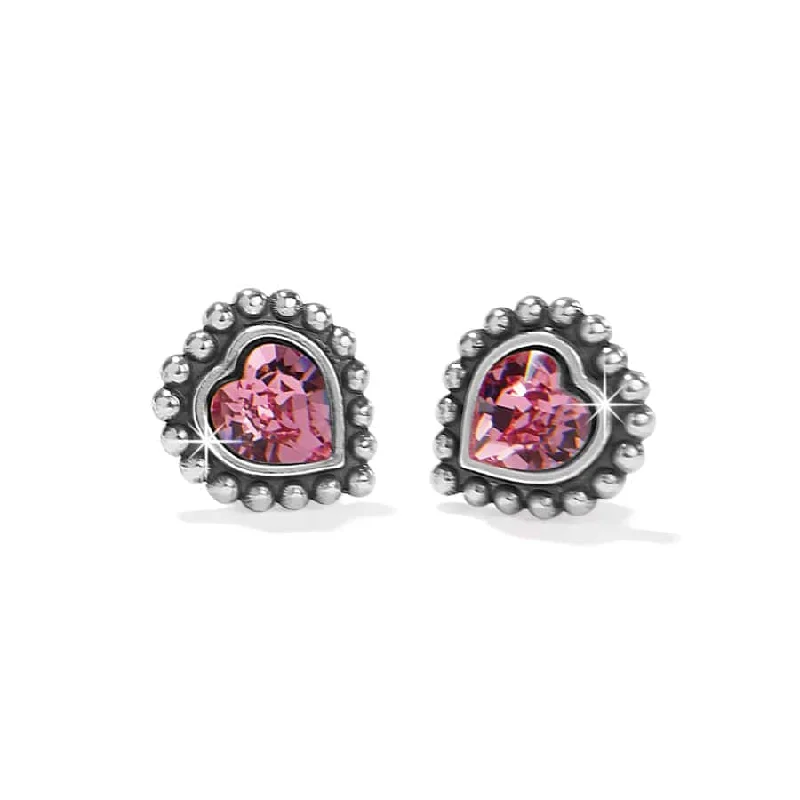 Fashionable Stud Earrings-Brighton | Shimmer Heart Mini Post Earrings in Pink Crystal