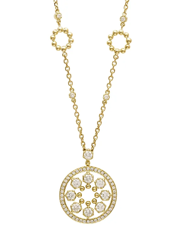 Dainty Necklace with Gemstones-Circus Yellow Gold Diamond Pendant