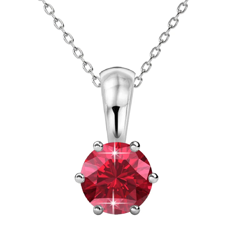 Trendy Gold Necklace-July Birthstone Ruby Necklace 18k White Gold Plated Solitaire Necklace with 1CT Swarovski Crystal