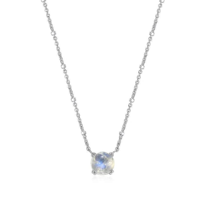 Designer Necklace for Evening-Samuel B. Rainbow Moonstone Solitaire Birthstone Sparkle Necklace - June