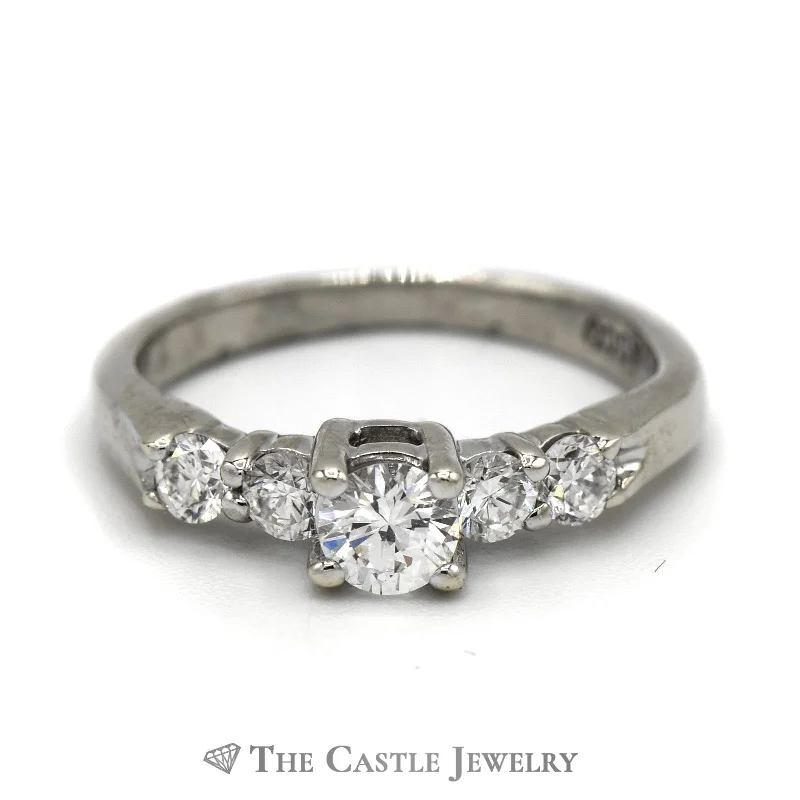 Beautiful Custom Ring-1/2cttw Round Diamond Enagagement Ring with Diamond Accented Sides in 14k White Gold