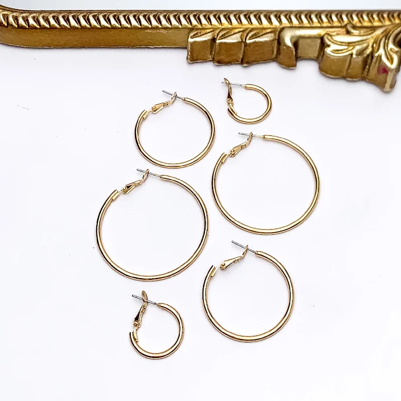 Pearl and Gold Earrings-Set Of Three | Hoop Earrings in Gold Tone