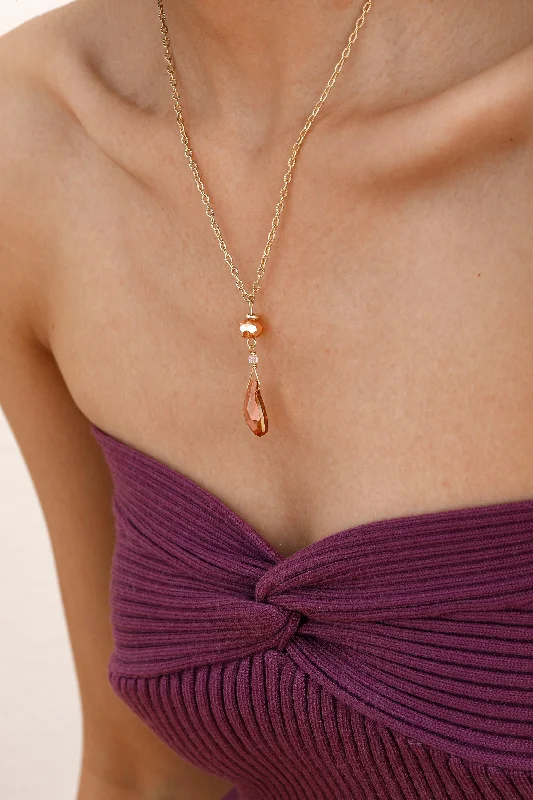 Classic Gold Chain Necklace-Honeyed Glow Crystal Necklace