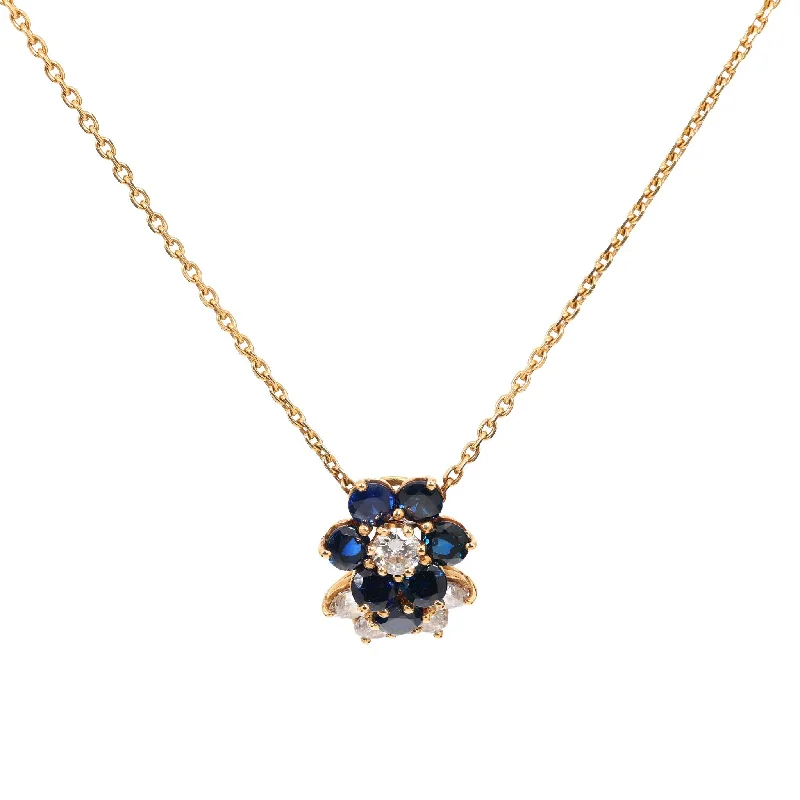 Personalized Jewelry Necklace-Mauboussin French sapphire diamond 18k yellow gold flower necklace