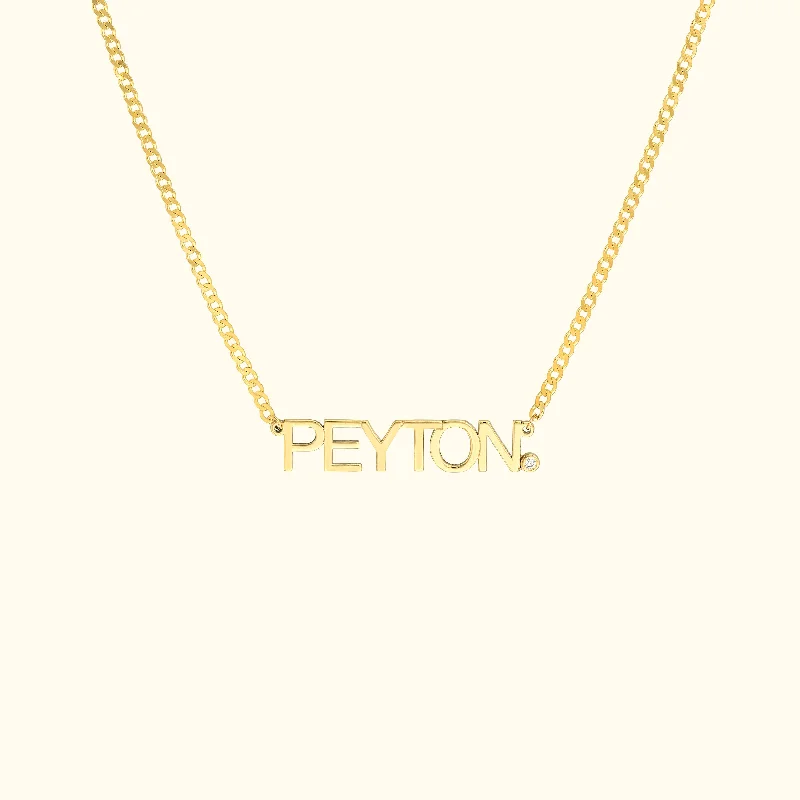 Customizable Pendant Necklace-Block Nameplate Curb Chain Necklace with Diamond