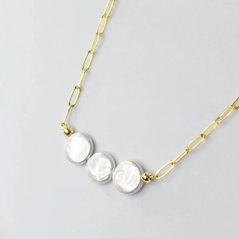 Luxury Necklace with Diamonds-Triple Pearl Necklace I-24