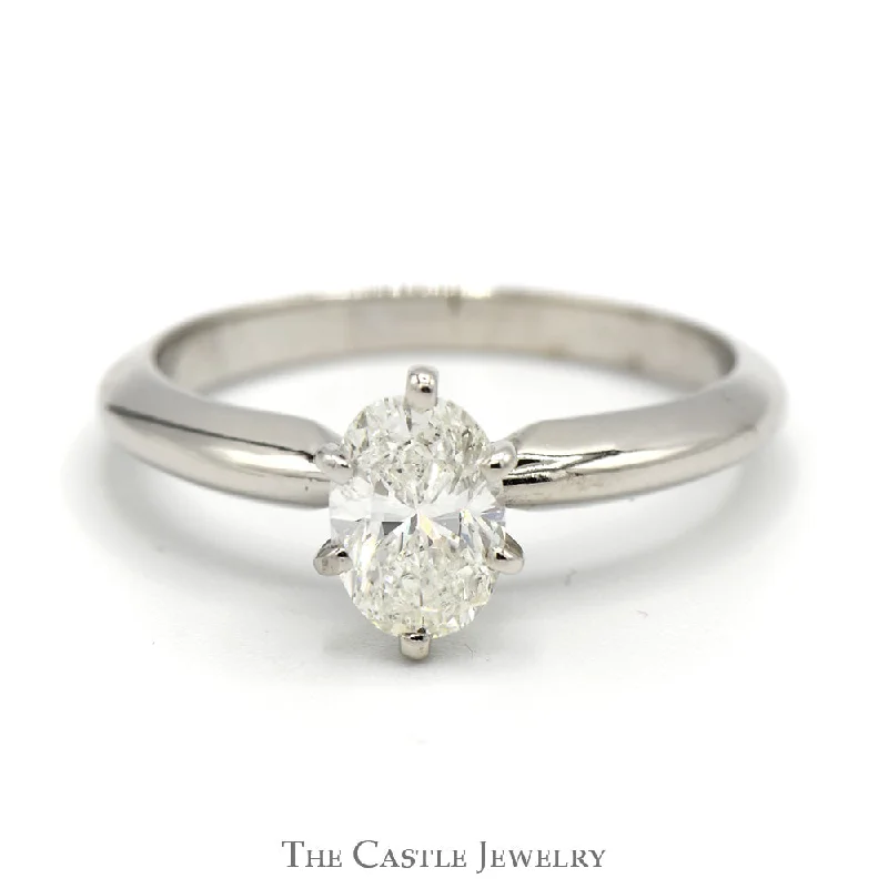 Unique Diamond Ring-3/4cttw Oval Diamond Solitaire Engagement Ring in 14k White Gold Tiffany Mounting