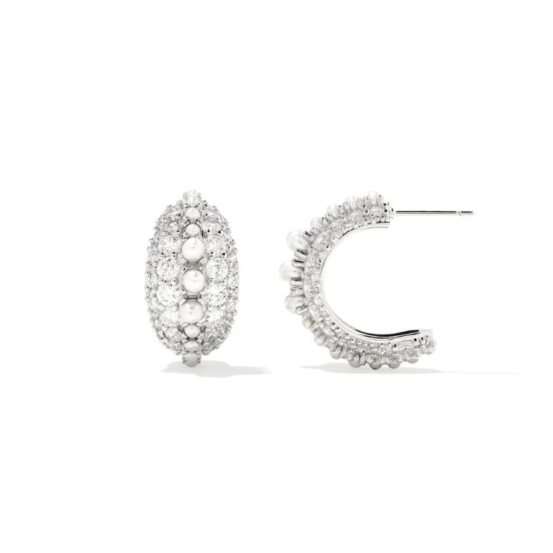 Simple Silver Earrings-Kendra Scott | Krista Silver Hoop Earrings in White Mix