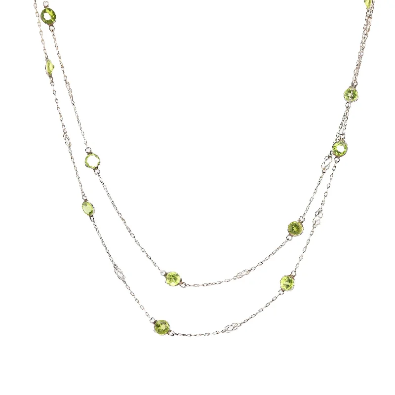 Fine Gold Necklace-Modern 14.48 carat peridot platinum by the yard necklace