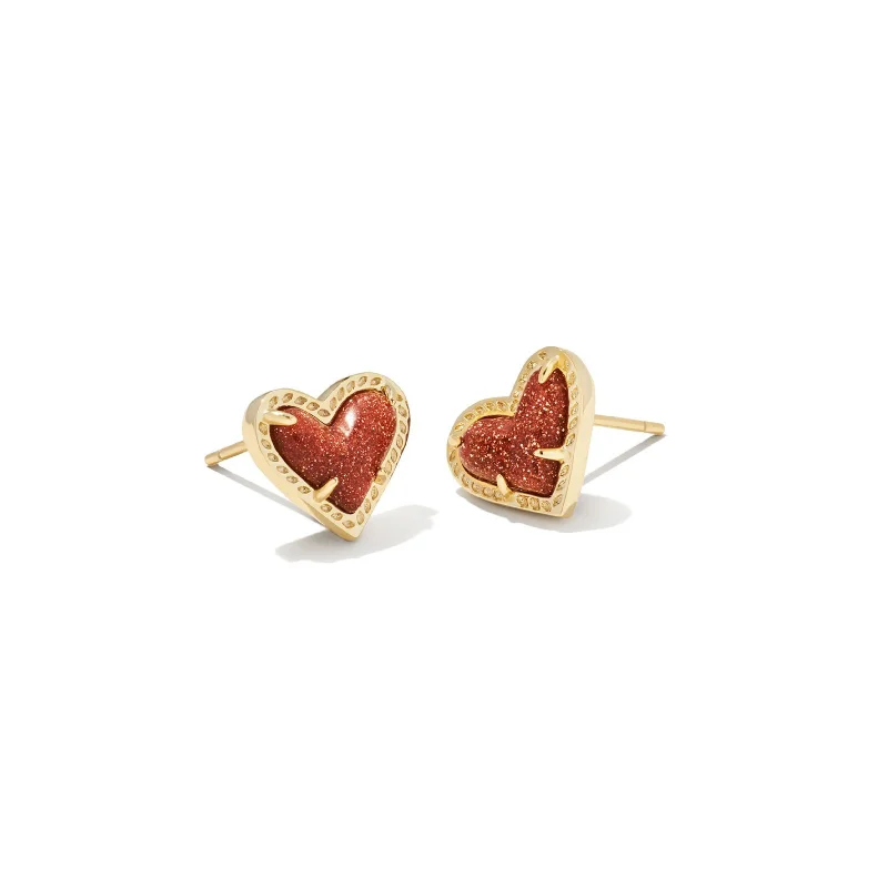 Heart Shaped Stud Earrings-Kendra Scott | Ari Heart Gold Stud Earrings in Orange Goldstone