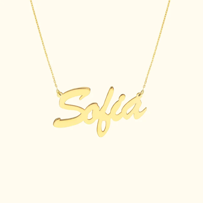 Trendy Necklace for Bridesmaids-14K Gold Brush Nameplate Necklace - Adjustable Chain