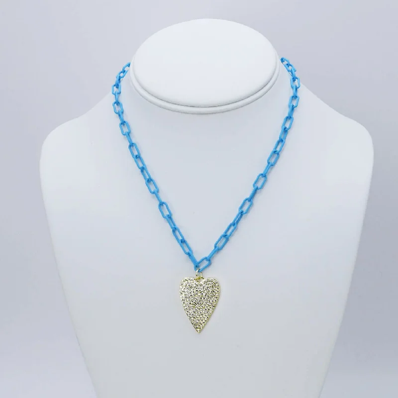 Designer Necklace for Special Occasions-Crystal Heart Blue Link Necklace M12