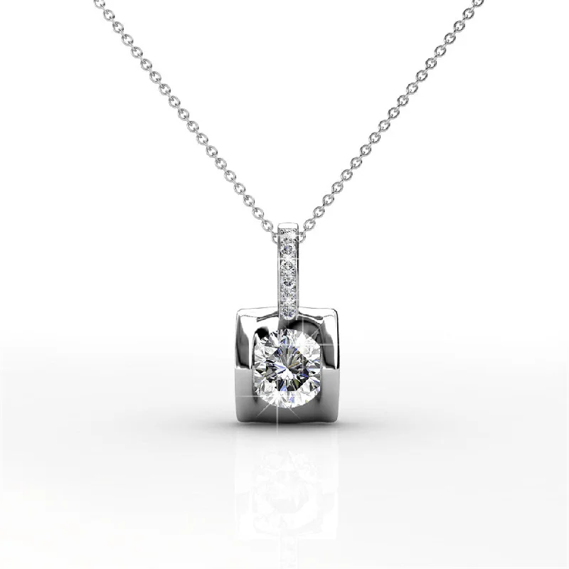 Diamond Necklace for Women-Billie 18k White Gold Pendant Necklace with Round Cut Swarovski Crystals