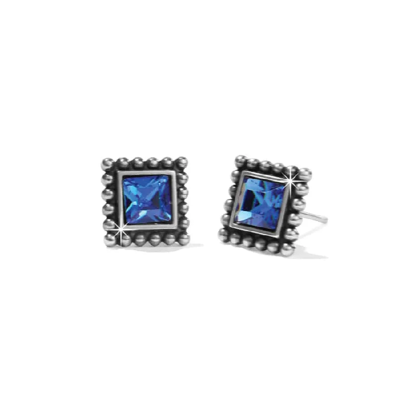 Elegant Long Earrings-Brighton | Sparkle Square Mini Post Earrings in Blue Crystal