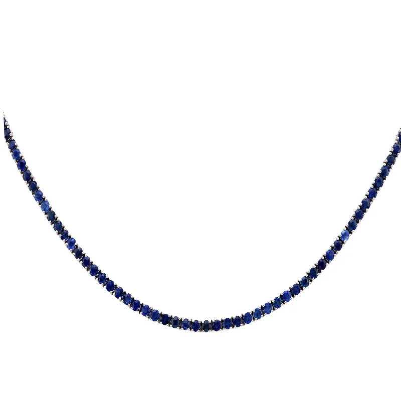 Trendy Pearl Necklace-Vintage 10.02 Carat Sapphire 14K White Gold Tennis Necklace