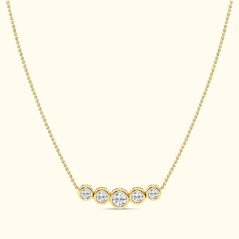 Trendy Pearl Necklace-Bezel Set Round 5 Stone 2.00ct Necklace