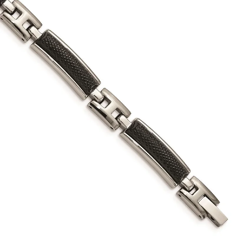 Elegant Silver Bracelet for Weddings-Stainless Steel Polished and Brushed Black IP-plated Bracelet