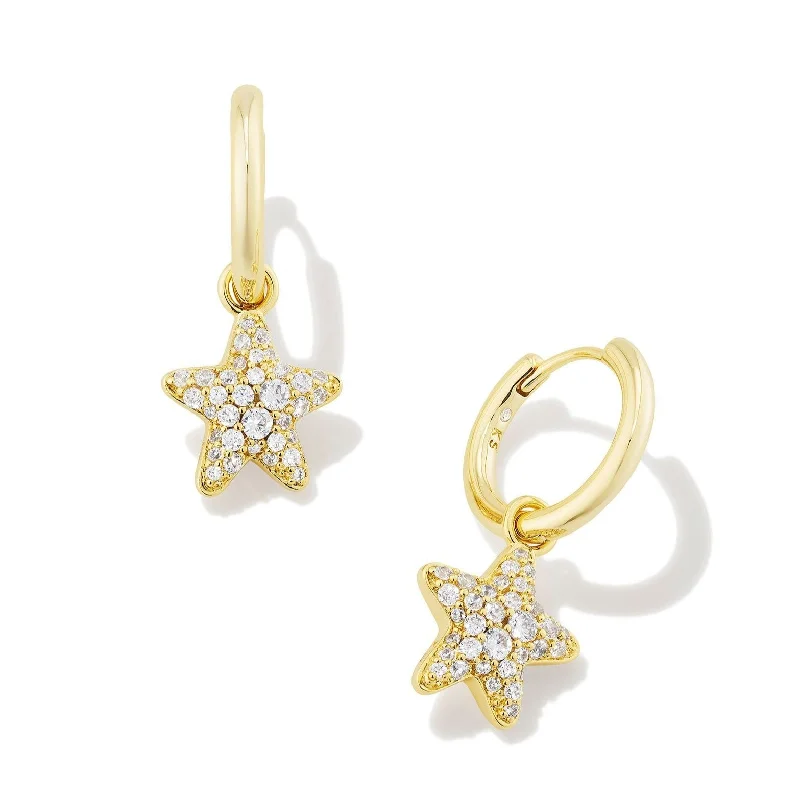 Pearl Hoop Earrings-Kendra Scott | Jae Star Pave Gold Huggie Earrings in White Crystal