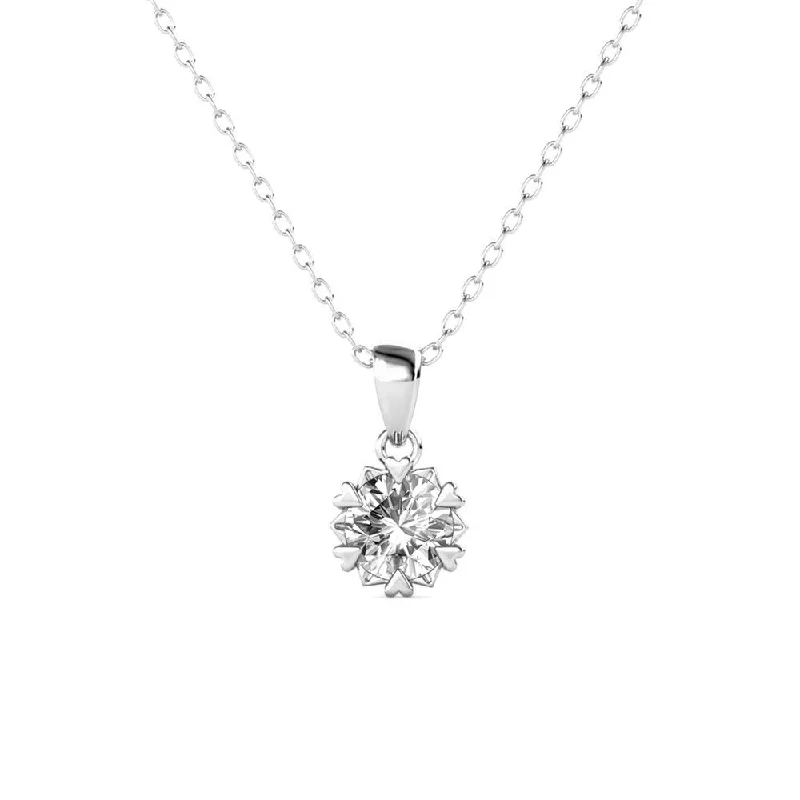 Silver Chain Necklace-Maggie 18k White Gold Flower Pendant Necklace Round Cut with Solitaire Swarovski Crystal