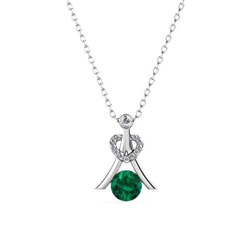 Silver Necklace with Gemstones-Serenity May Birthstone Emerald Necklace 18k White Gold Plated Silver Necklace with Round Cut Swarovski Crystals