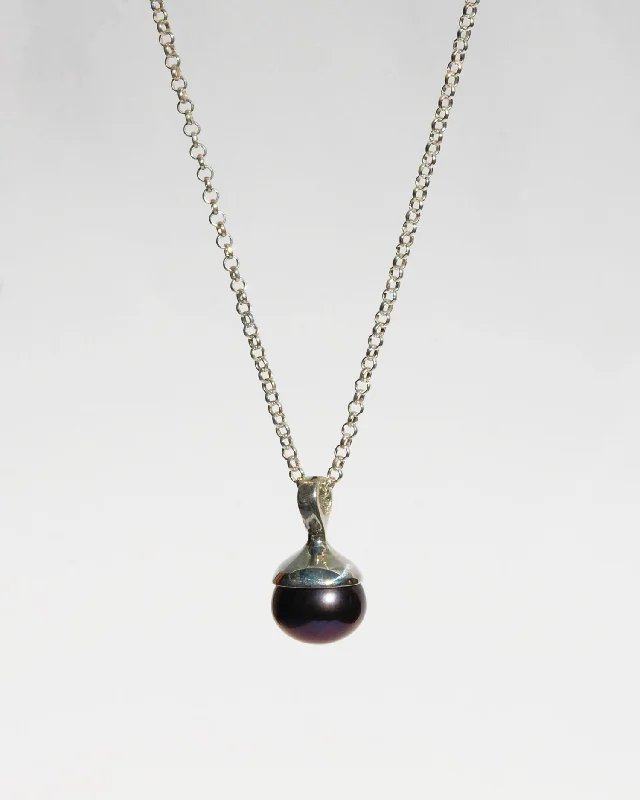 Customizable Silver Necklace-Una Necklace with Black Pearl