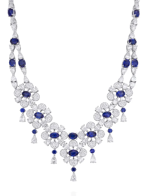 Heart Necklace with Diamonds-Blues and Royals Sapphire Diamond Necklace